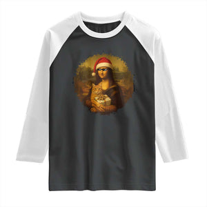 Chritsmas Mona Lisa Raglan Shirt Funny Holiday Kitty Lover TS12 Black White Print Your Wear