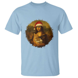 Chritsmas Mona Lisa T Shirt Funny Holiday Kitty Lover TS12 Light Blue Print Your Wear