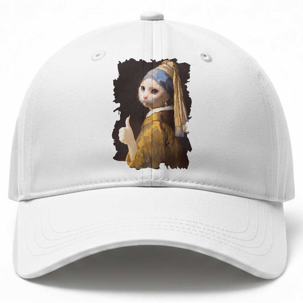 Funny Cat With A Pearl Earring Parody Art Baseball Cap TS12 Print Your Wear