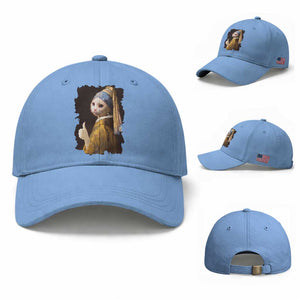 Funny Cat With A Pearl Earring Parody Art Baseball Cap TS12 Baseball Cap Universal Fit Light Blue Print Your Wear