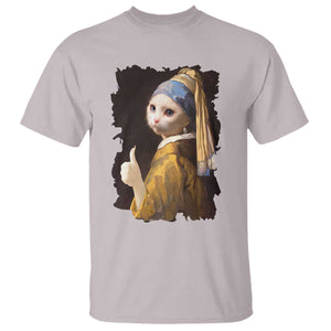 Funny Cat With A Pearl Earring Parody Art T Shirt TS12 Ice Gray Print Your Wear