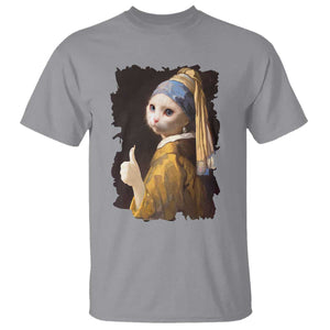 Funny Cat With A Pearl Earring Parody Art T Shirt TS12 Sport Gray Print Your Wear