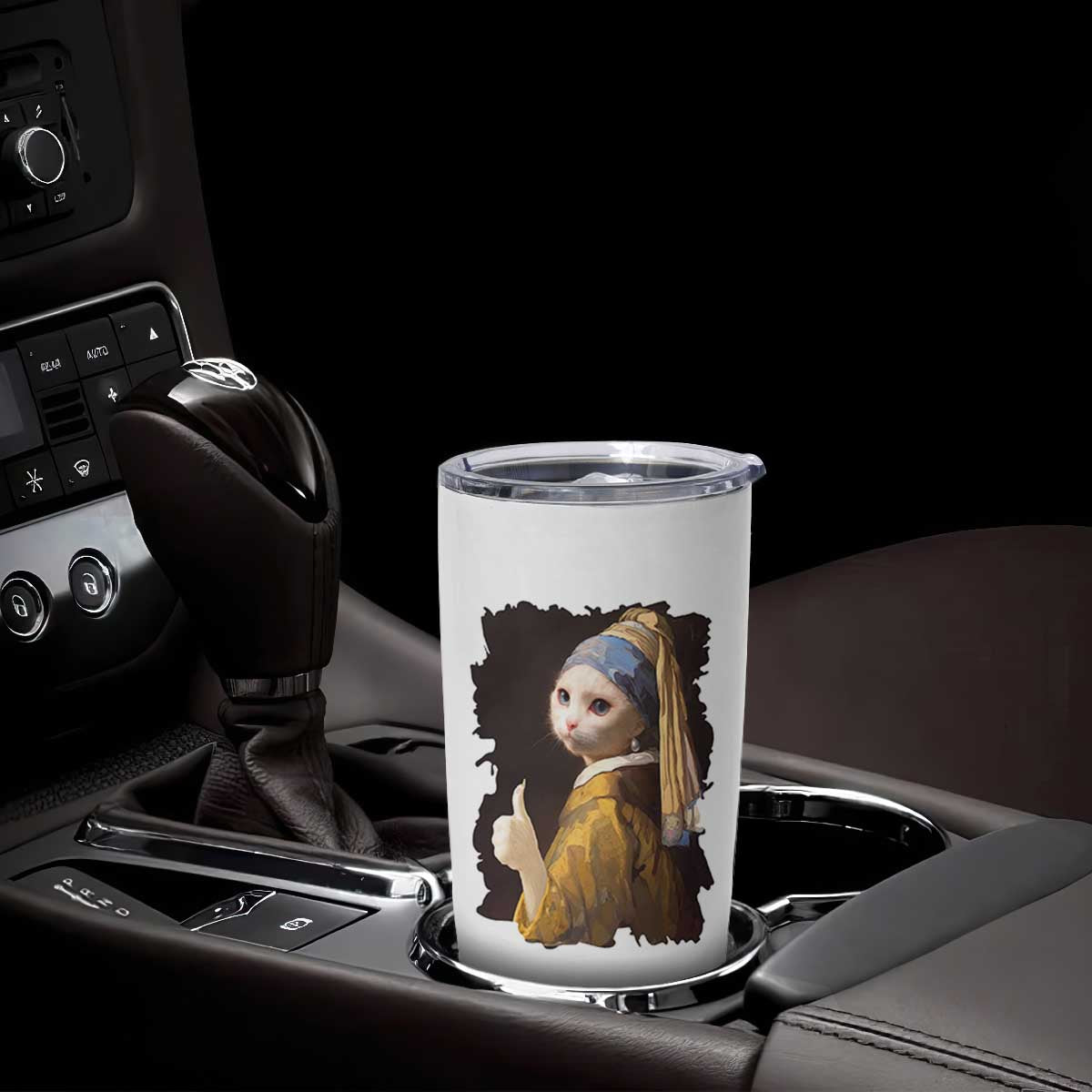 Funny Cat With A Pearl Earring Parody Art Tumbler Cup TS12 Print Your Wear
