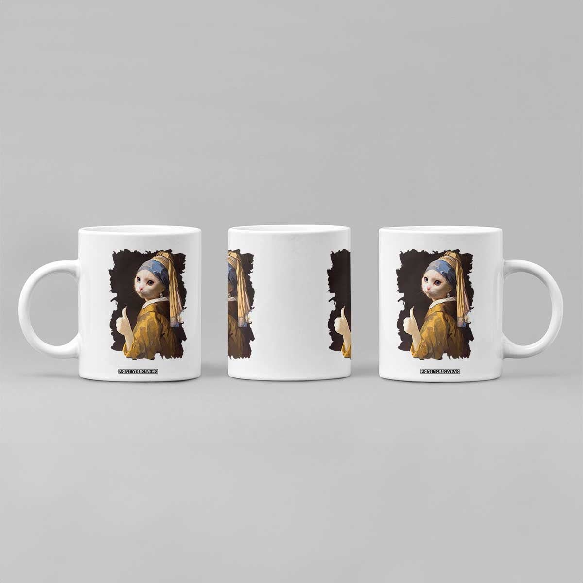 Funny Cat With A Pearl Earring Parody Art Coffee Mug TS12 Print Your Wear