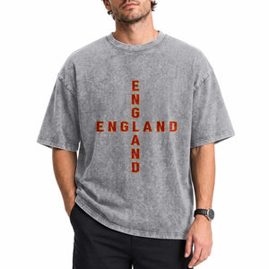 England Pride Cross Shape Typography Graphic Washed Cotton T-Shirt