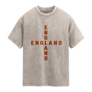 England Pride Cross Shape Typography Graphic Washed Cotton T-Shirt