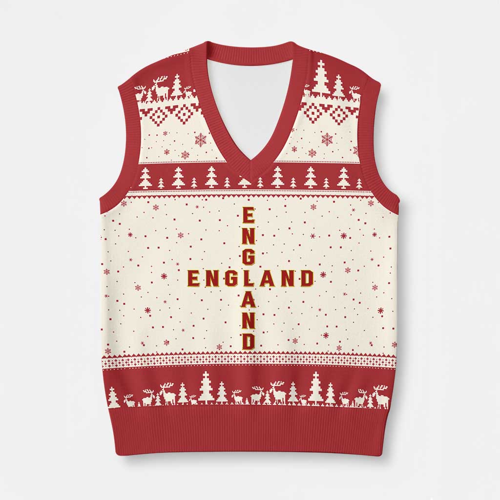England Pride Cross Shape Typography Graphic V-Neck Knit Sweater Vest TS12 Beige Red Print Your Wear