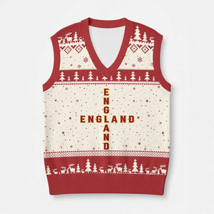 England Pride Cross Shape Typography Graphic V-Neck Knit Sweater Vest TS12 Beige Red Print Your Wear