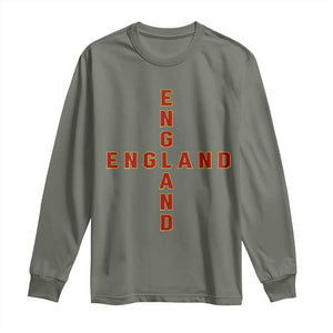 England Pride Cross Shape Typography Graphic Long Sleeve Shirt TS12 Military Green Print Your Wear