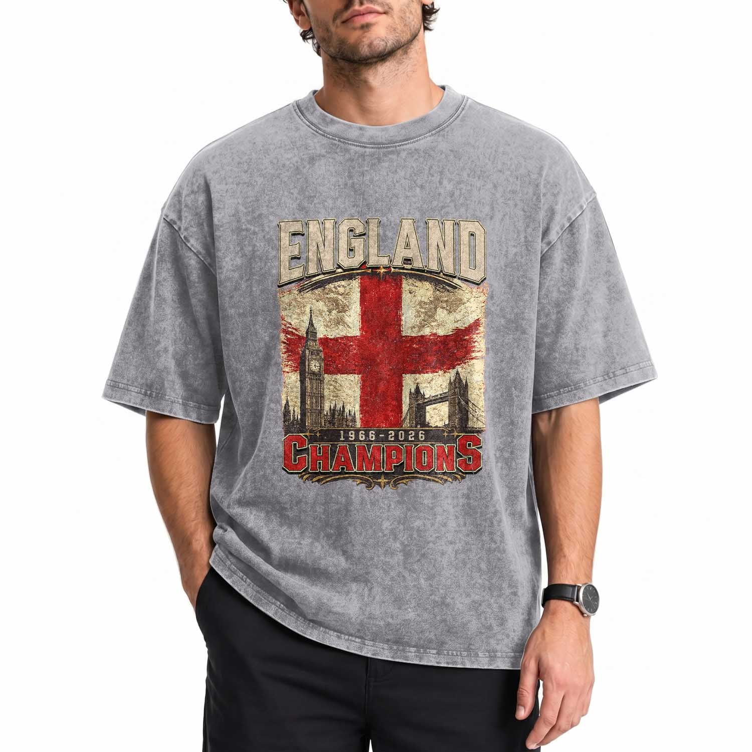 Vintage England Champions Washed Cotton T-Shirt Proud Football Fan Heritage