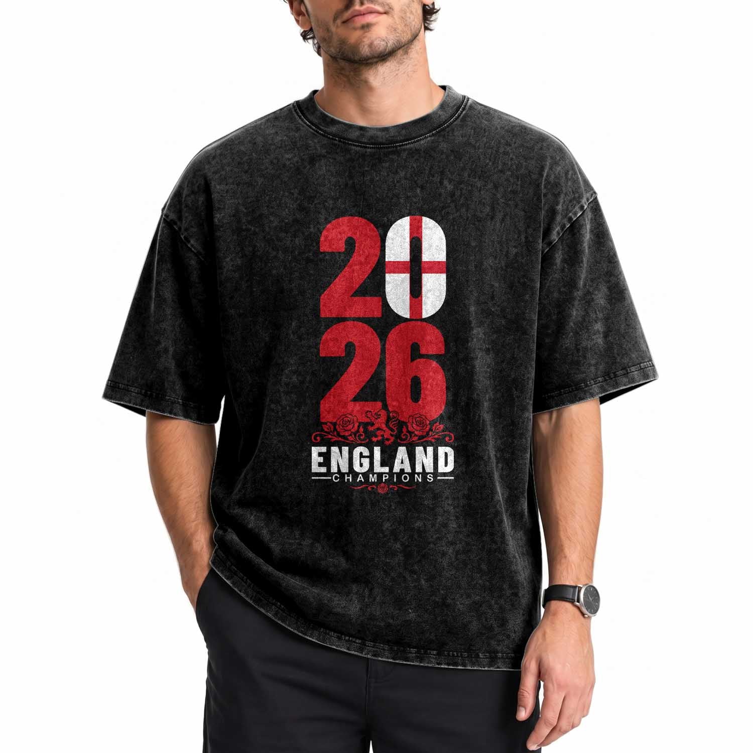 Vintage England Champions Washed Cotton T-Shirt Football Supporter Graphic
