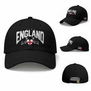 England Flag Heart Baseball Cap Patriotic English Pride Graphic Gift TS12 Baseball Cap Universal Fit Black Print Your Wear