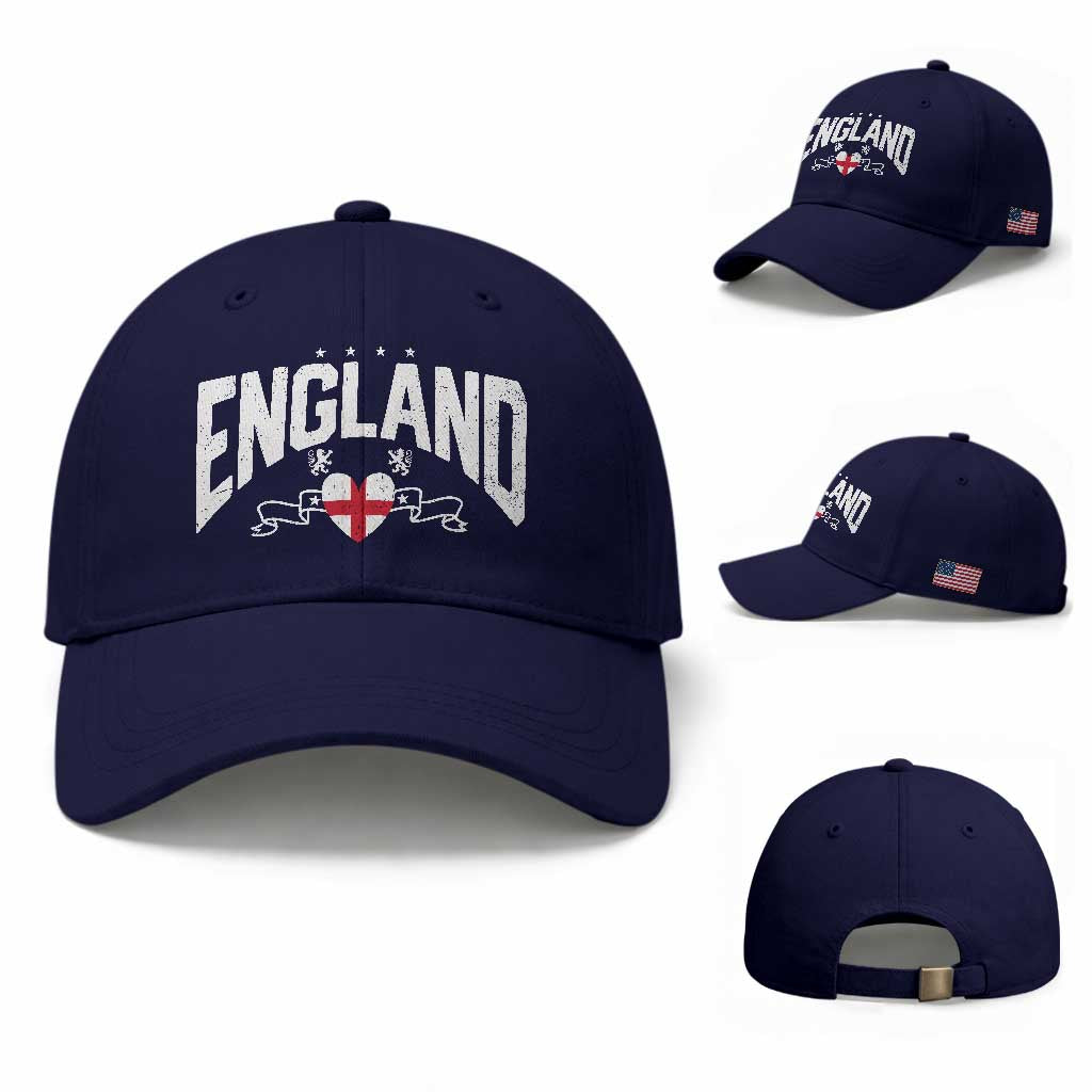 England Flag Heart Baseball Cap Patriotic English Pride Graphic Gift TS12 Baseball Cap Universal Fit Dark Blue Print Your Wear