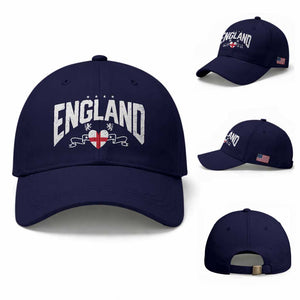 England Flag Heart Baseball Cap Patriotic English Pride Graphic Gift TS12 Baseball Cap Universal Fit Dark Blue Print Your Wear