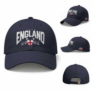 England Flag Heart Baseball Cap Patriotic English Pride Graphic Gift TS12 Baseball Cap Universal Fit Navy Print Your Wear