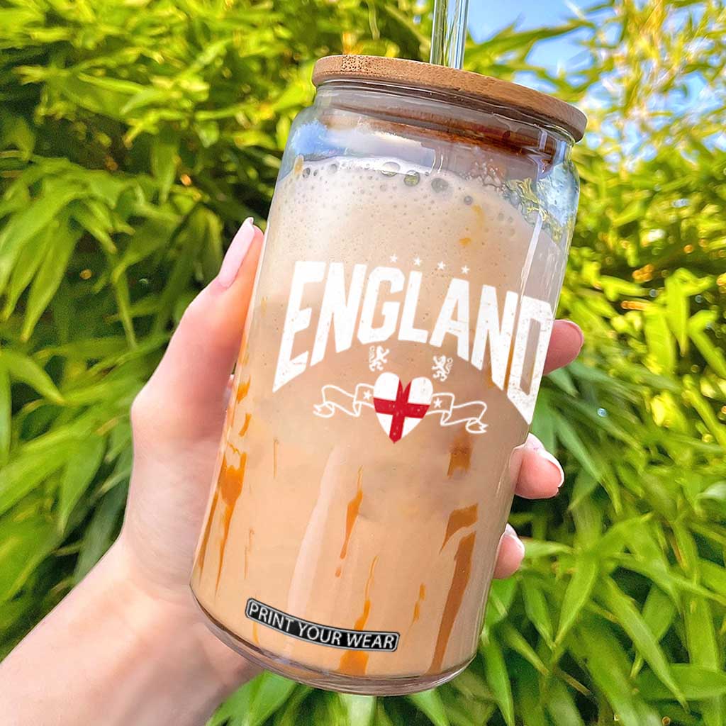 England Flag Heart Glass Can Patriotic English Pride Graphic Gift TS12 Black Print Your Wear