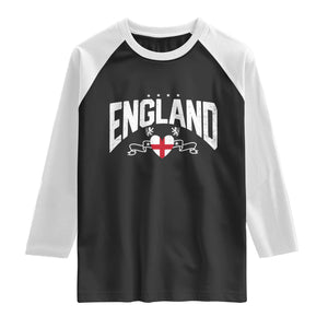 England Flag Heart Raglan Shirt Patriotic English Pride Graphic Gift TS12 Black White Print Your Wear