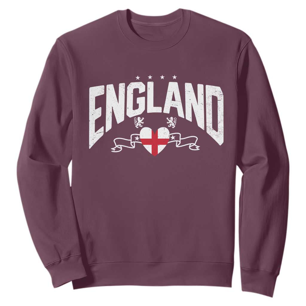England Flag Heart Sweatshirt Patriotic English Pride Graphic Gift TS12 Maroon Print Your Wear
