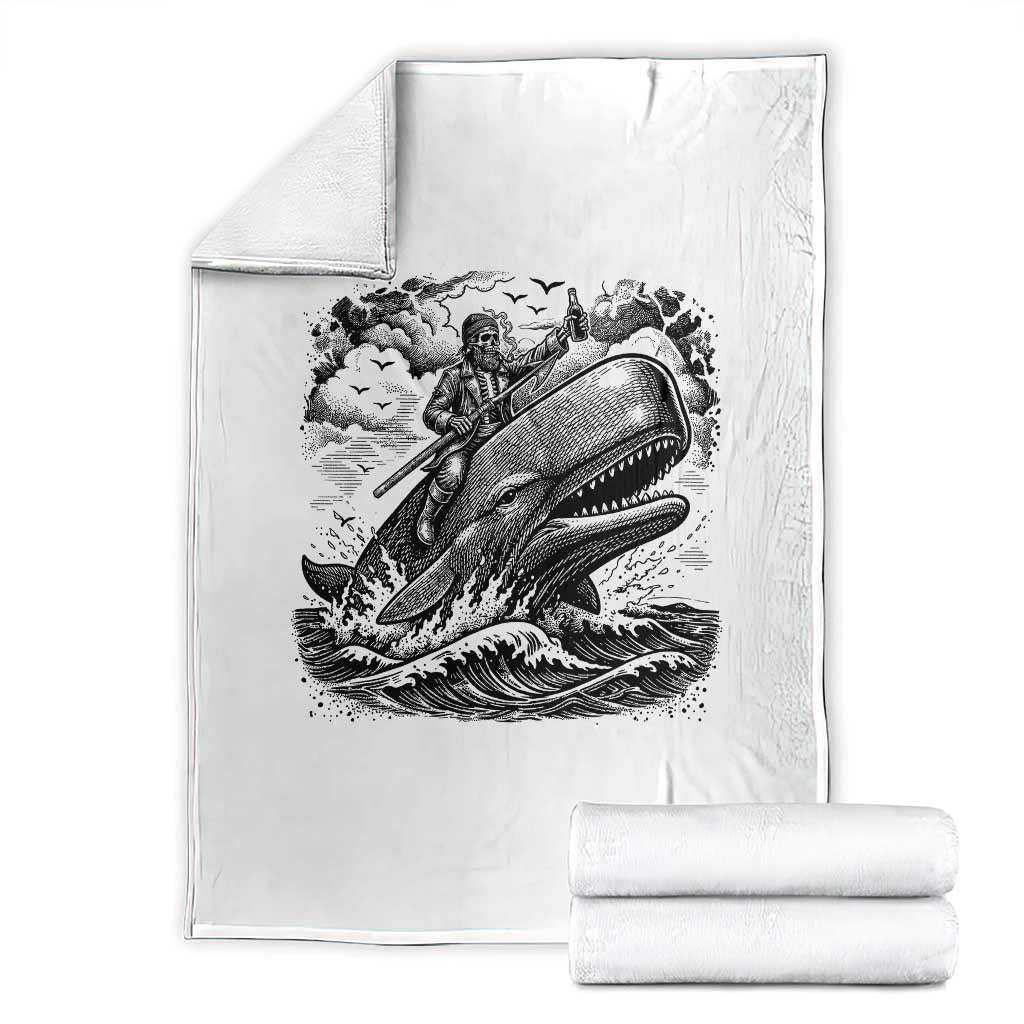 Funny Skeleton Whale Rider Throw Blanket Dark Maritime Gothic Vintage Nautical Graphic TS12 White Print Your Wear