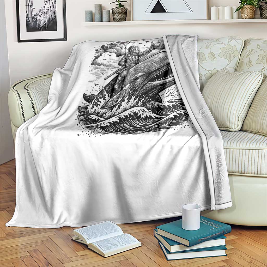 Funny Skeleton Whale Rider Throw Blanket Dark Maritime Gothic Vintage Nautical Graphic TS12 Print Your Wear