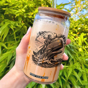 Funny Skeleton Whale Rider Glass Can Dark Maritime Gothic Vintage Nautical Graphic TS12 White Print Your Wear