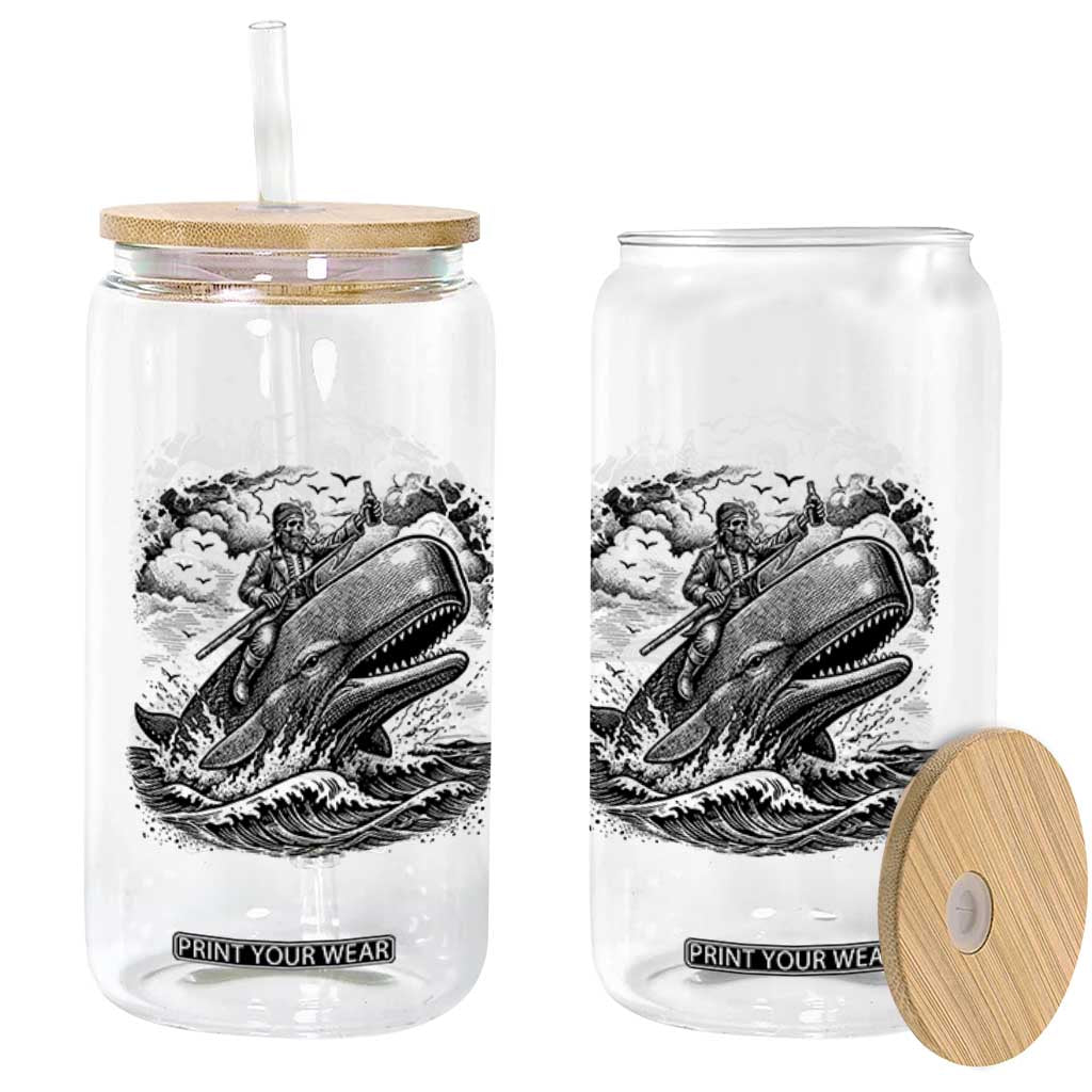 Funny Skeleton Whale Rider Glass Can Dark Maritime Gothic Vintage Nautical Graphic TS12 Print Your Wear