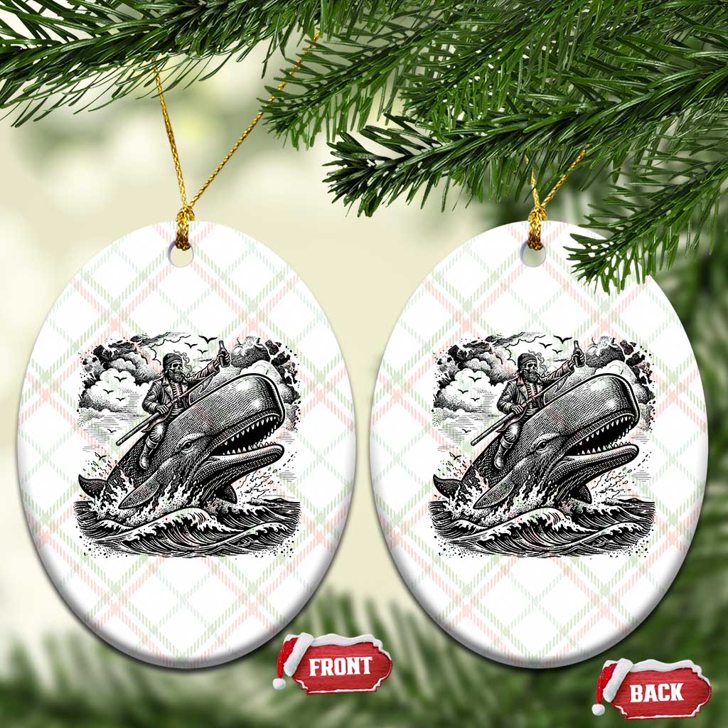 Funny Skeleton Whale Rider Ceramic Ornament Dark Maritime Gothic Vintage Nautical Graphic TS12 Print Your Wear