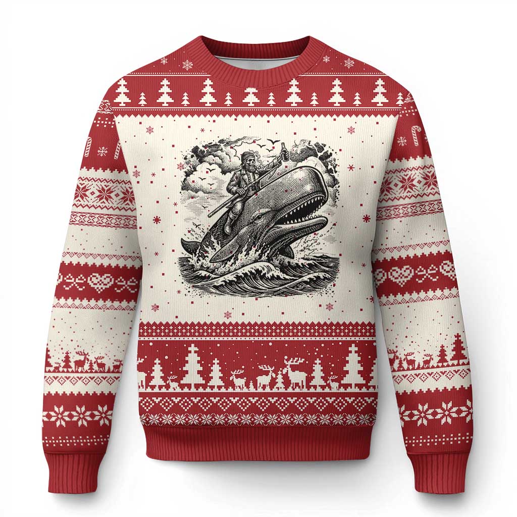 Funny Skeleton Whale Rider Ugly Christmas Sweater Dark Maritime Gothic Vintage Nautical Graphic TS12 Beige Red Print Your Wear
