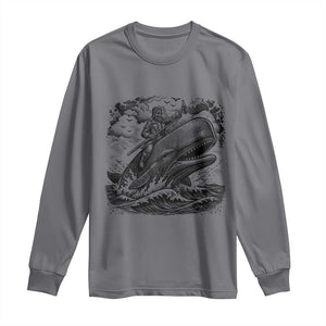 Funny Skeleton Whale Rider Long Sleeve Shirt Dark Maritime Gothic Vintage Nautical Graphic TS12 Charcoal Print Your Wear