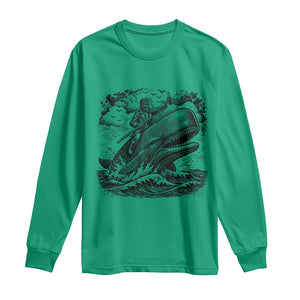 Funny Skeleton Whale Rider Long Sleeve Shirt Dark Maritime Gothic Vintage Nautical Graphic TS12 Irish Green Print Your Wear