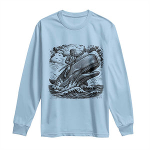 Funny Skeleton Whale Rider Long Sleeve Shirt Dark Maritime Gothic Vintage Nautical Graphic TS12 Light Blue Print Your Wear