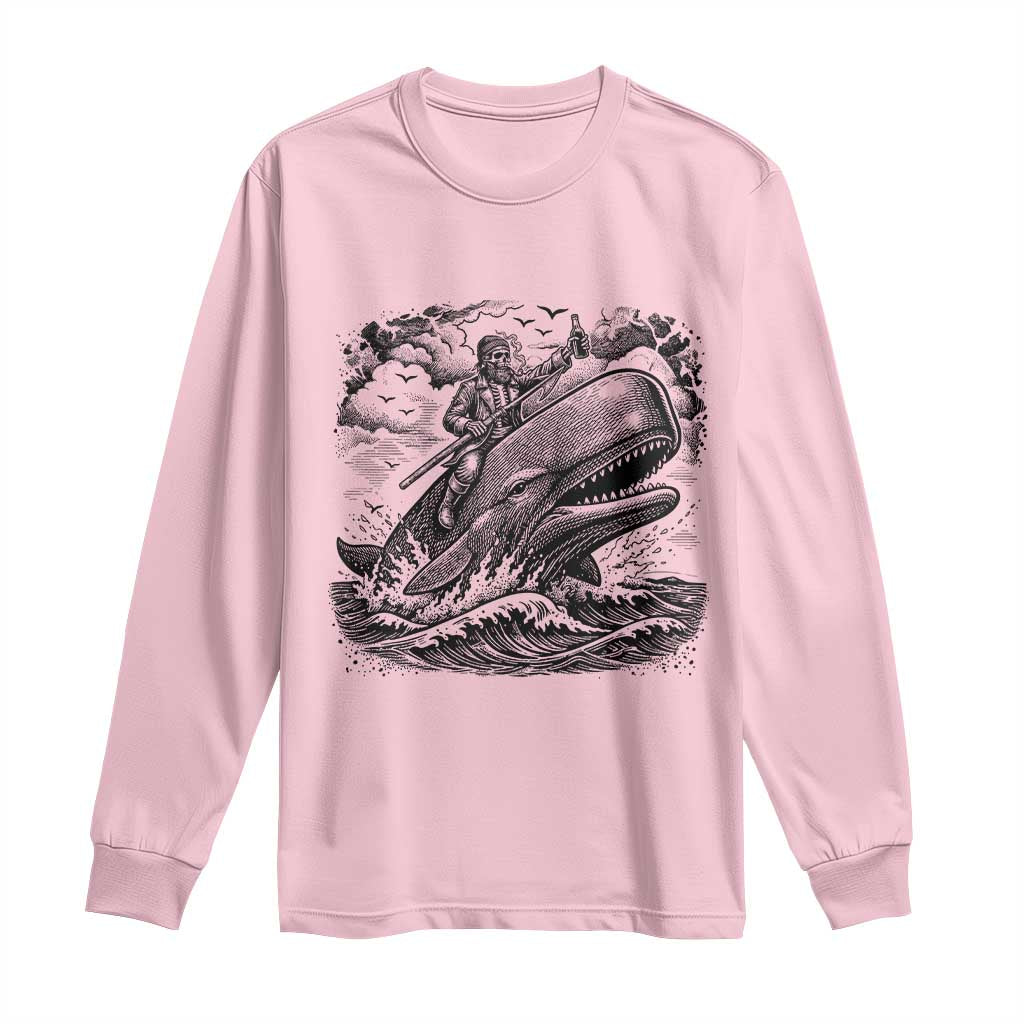 Funny Skeleton Whale Rider Long Sleeve Shirt Dark Maritime Gothic Vintage Nautical Graphic TS12 Light Pink Print Your Wear