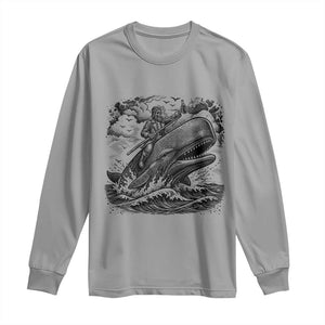 Funny Skeleton Whale Rider Long Sleeve Shirt Dark Maritime Gothic Vintage Nautical Graphic TS12 Sport Gray Print Your Wear