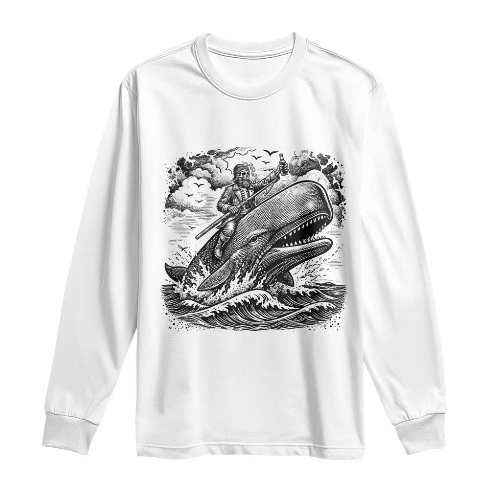 Funny Skeleton Whale Rider Long Sleeve Shirt Dark Maritime Gothic Vintage Nautical Graphic TS12 White Print Your Wear