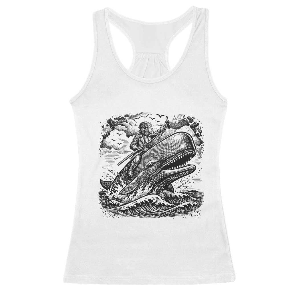 Funny Skeleton Whale Rider Racerback Tank Top Dark Maritime Gothic Vintage Nautical Graphic TS12 White Print Your Wear