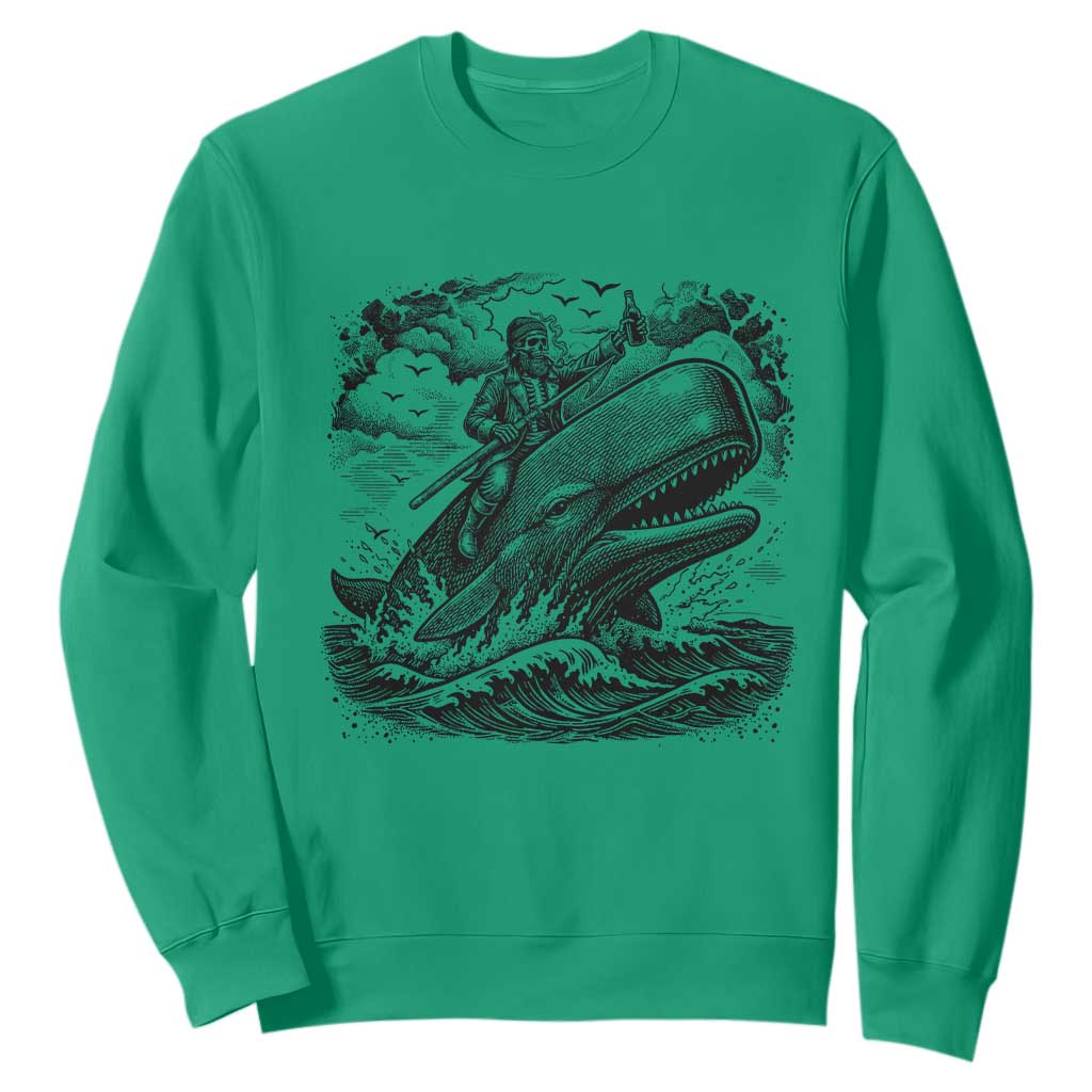 Funny Skeleton Whale Rider Sweatshirt Dark Maritime Gothic Vintage Nautical Graphic TS12 Irish Green Print Your Wear