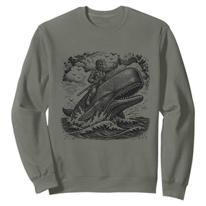 Funny Skeleton Whale Rider Sweatshirt Dark Maritime Gothic Vintage Nautical Graphic TS12 Military Green Print Your Wear