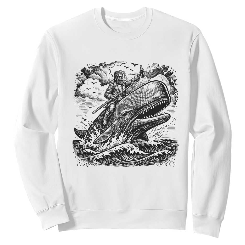 Funny Skeleton Whale Rider Sweatshirt Dark Maritime Gothic Vintage Nautical Graphic TS12 White Print Your Wear