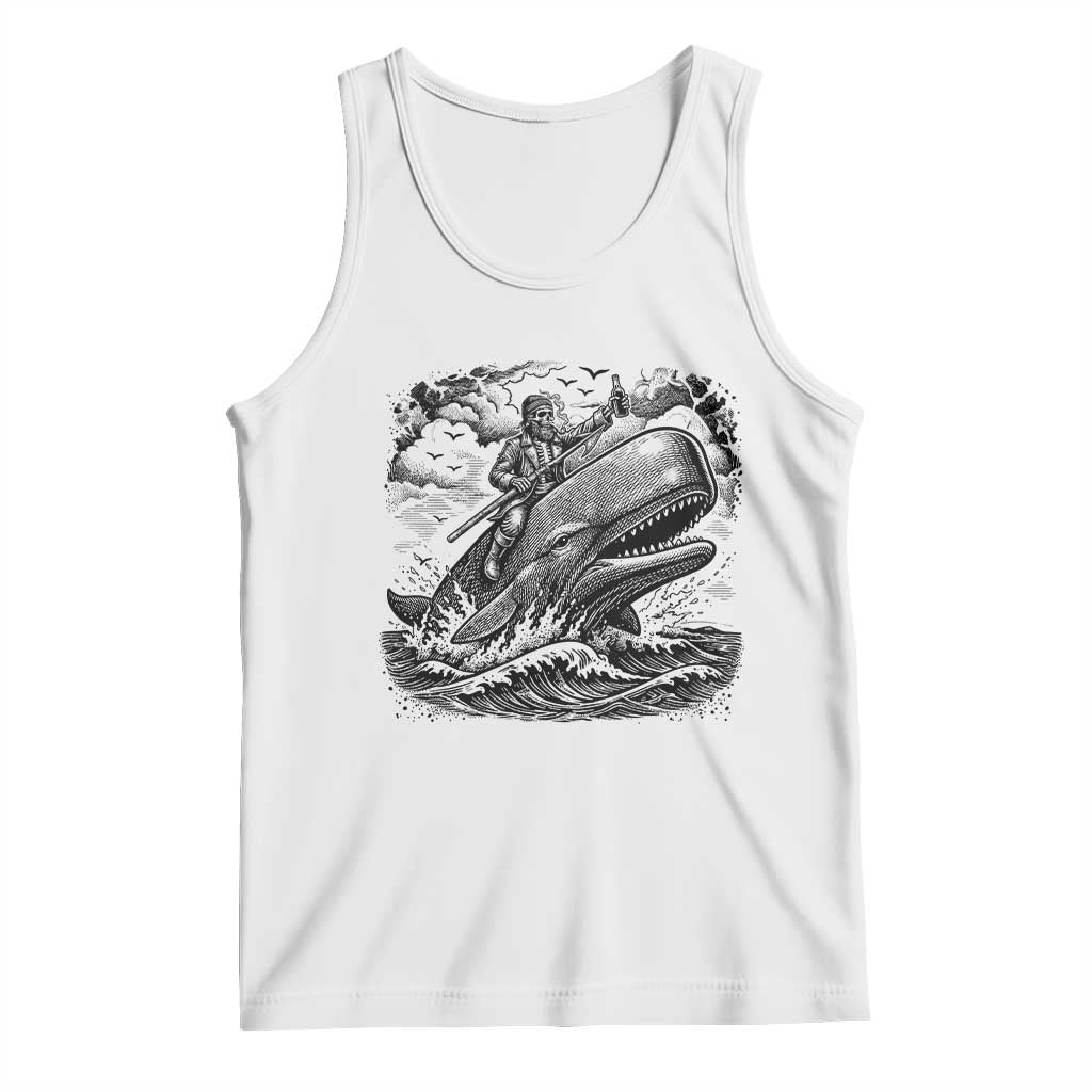 Funny Skeleton Whale Rider Tank Top Dark Maritime Gothic Vintage Nautical Graphic TS12 White Print Your Wear