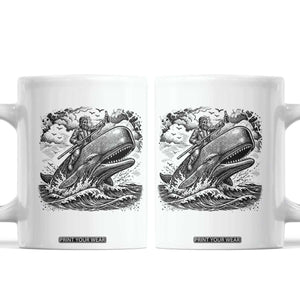 Funny Skeleton Whale Rider Coffee Mug Dark Maritime Gothic Vintage Nautical Graphic TS12 White Print Your Wear