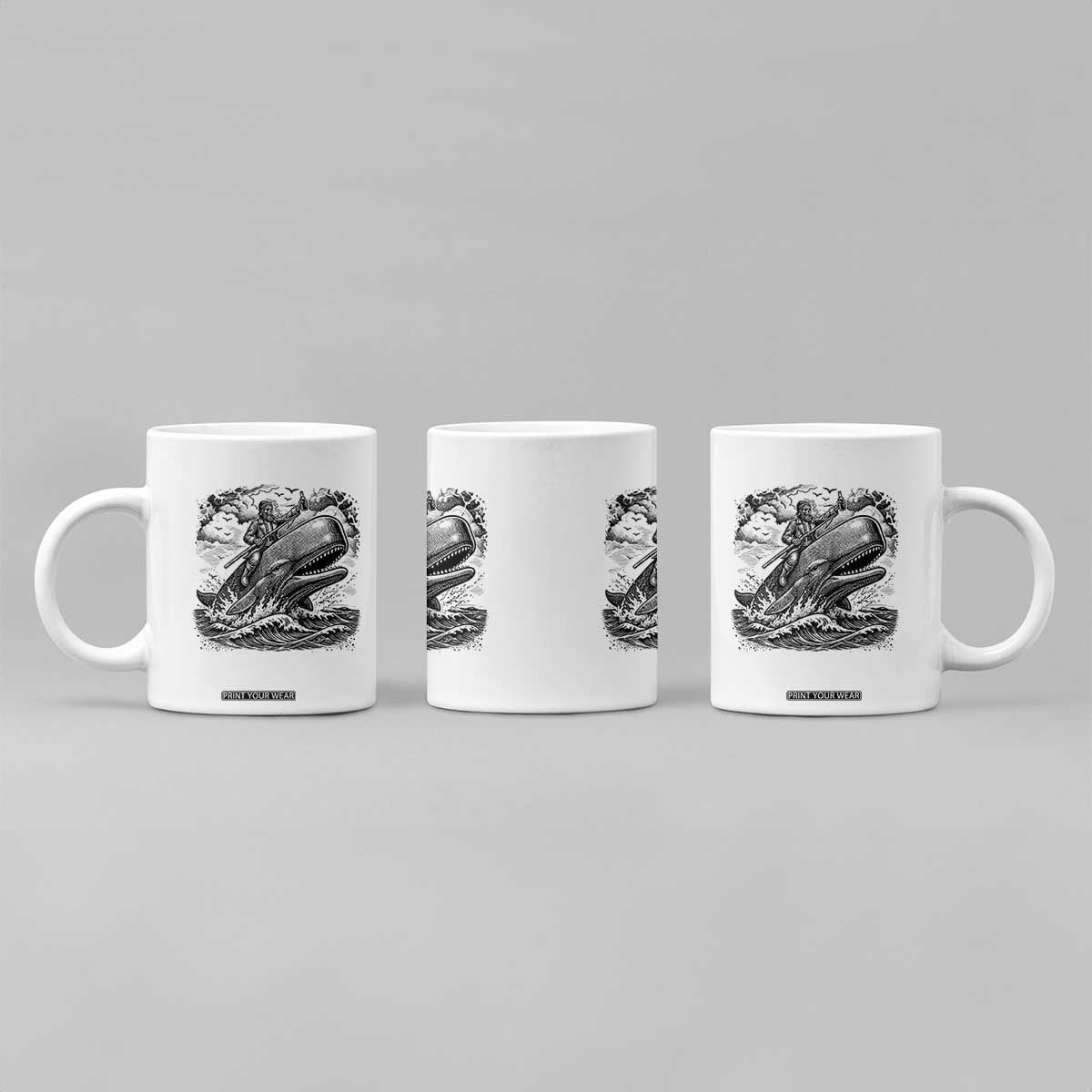 Funny Skeleton Whale Rider Coffee Mug Dark Maritime Gothic Vintage Nautical Graphic TS12 Print Your Wear