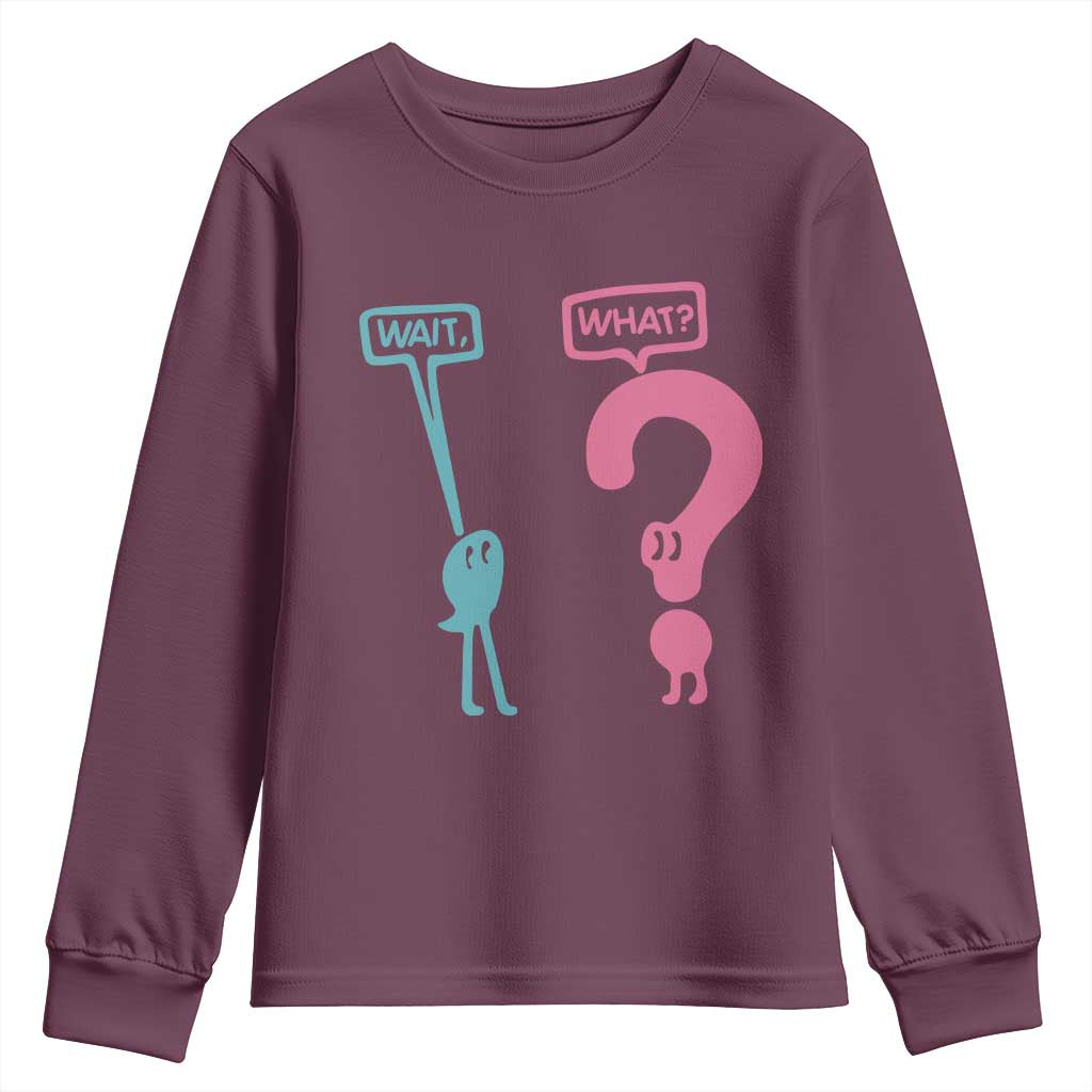 Wait What Grammar English Teacher Youth Sweatshirt Funny Punctuation Gift TS12 Maroon Print Your Wear