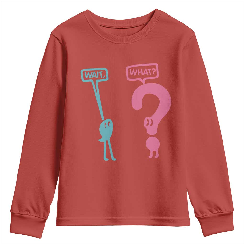 Wait What Grammar English Teacher Youth Sweatshirt Funny Punctuation Gift TS12 Red Print Your Wear