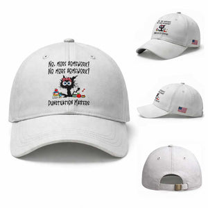 Black Cat English Teacher Gift Baseball Cap No More Homework Punctuation Matters Grammar Humor TS12 Baseball Cap Universal Fit White Print Your Wear