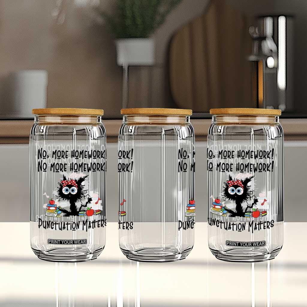 Black Cat English Teacher Gift Glass Can No More Homework Punctuation Matters Grammar Humor TS12 Print Your Wear