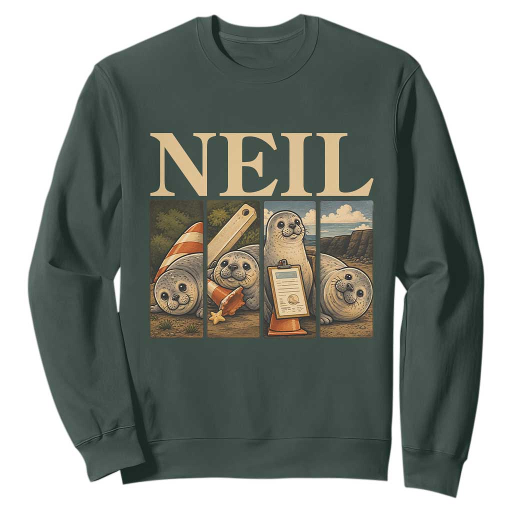 Funny Neil The Seal Sweatshirt Viral Ocean Animal Meme Graphic TS12 Dark Forest Green Print Your Wear