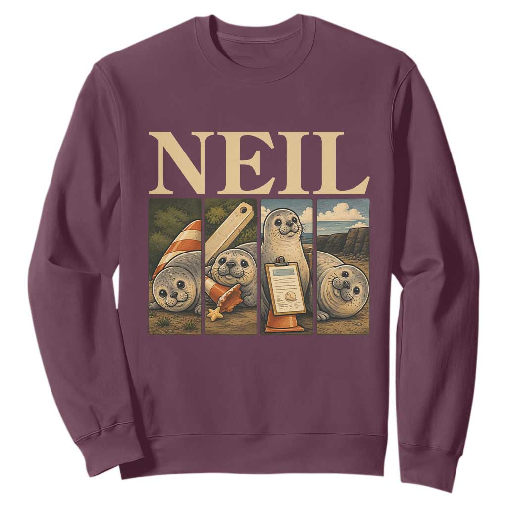 Funny Neil The Seal Sweatshirt Viral Ocean Animal Meme Graphic TS12 Maroon Print Your Wear