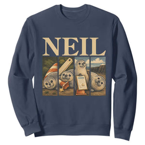 Funny Neil The Seal Sweatshirt Viral Ocean Animal Meme Graphic TS12 Navy Print Your Wear