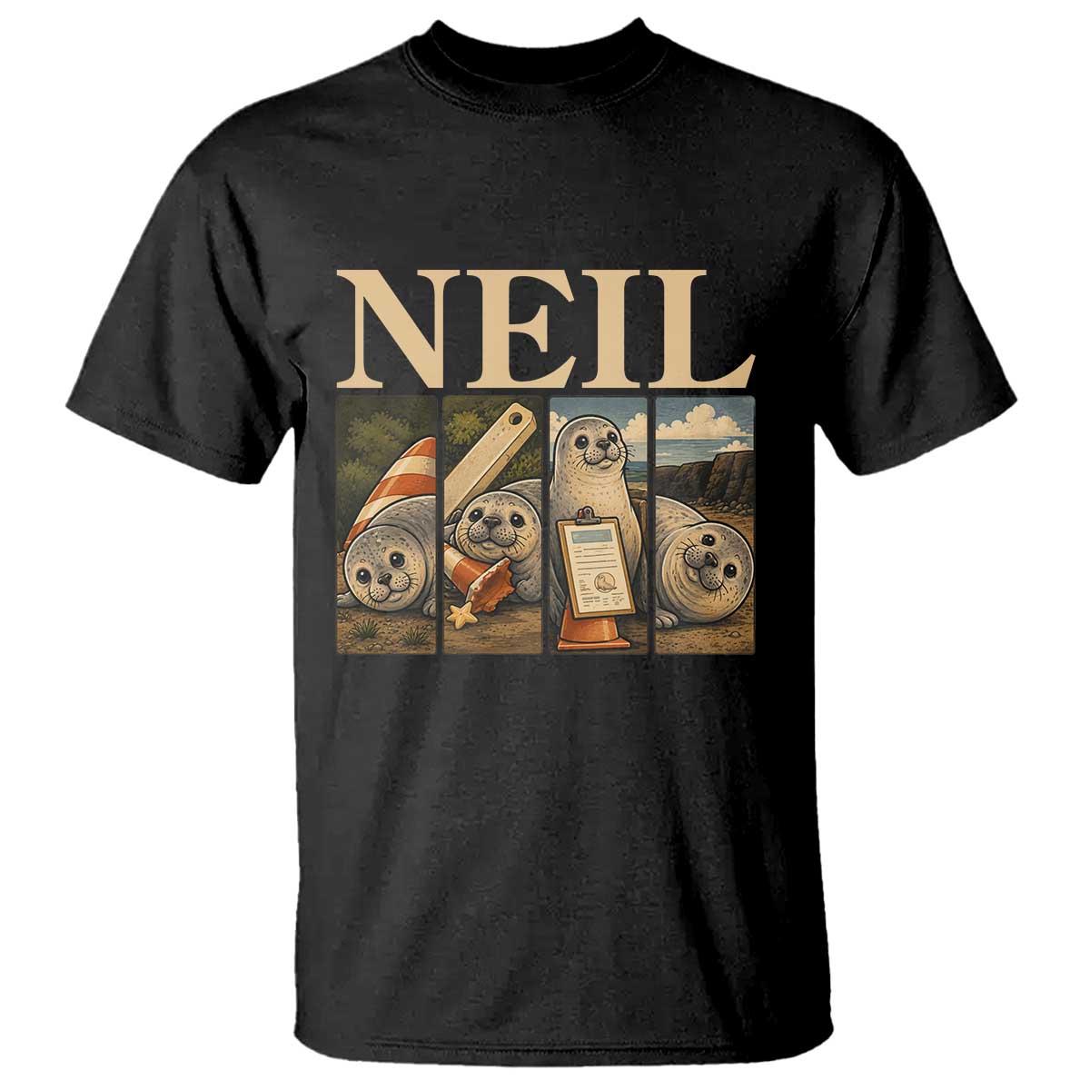 Funny Neil The Seal T Shirt Viral Ocean Animal Meme Graphic TS12 Black Print Your Wear