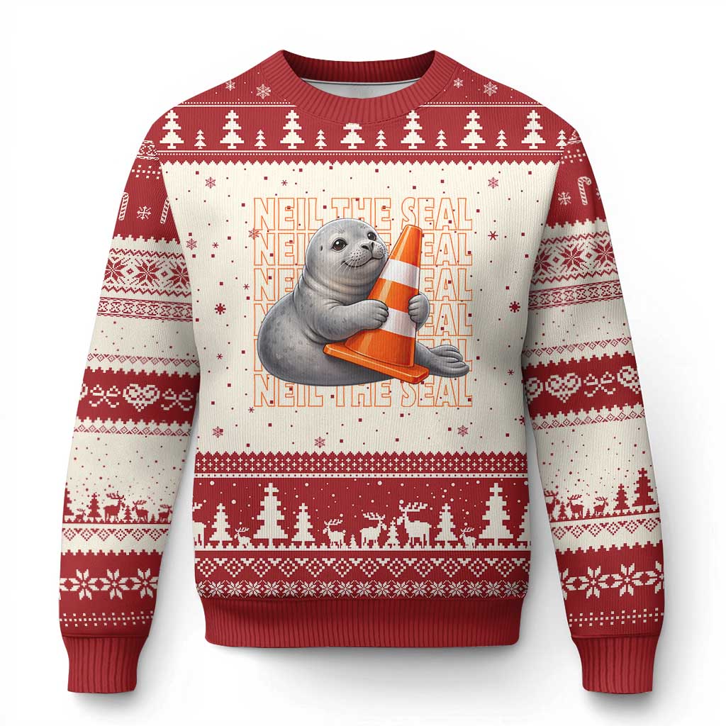 Neil The Seal Groovy Ugly Christmas Sweater Retro Vintage Cute Seal Lover Graphic TS12 Beige Red Print Your Wear